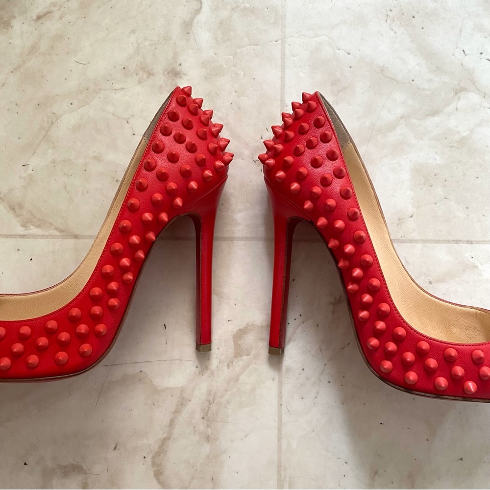 Christian Louboutin Pigalle Spikes 120 Pointed Toe Red Leather Pumps Heels 6.5 - Picture 7 of 14